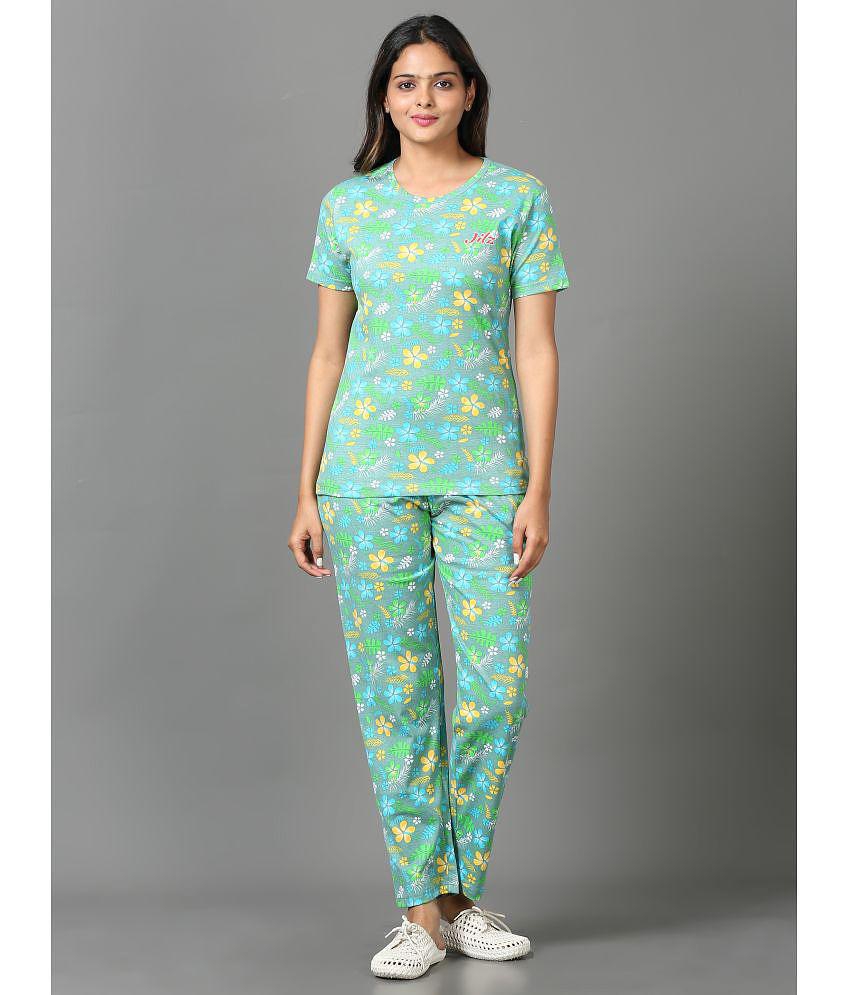 JILZ Green Cotton Womens Nightwear Nightsuit Sets ( Pack of 1 ) - None