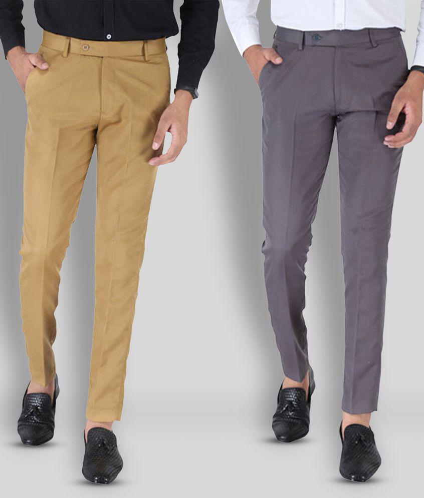 SREY - Khaki Polycotton Slim - Fit Men's Chinos ( Pack of 2 ) - None