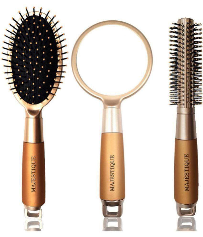 Majestique 3Pcs Hair Brush Set Detangling Brush, Roller Brush With Handle Mirror Suit For Women Men