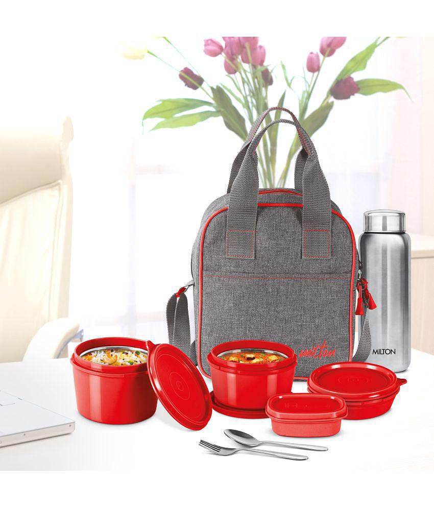 Savor Lunch Inner Stainless Steel Containers With Insulated Fabric Jacket Red