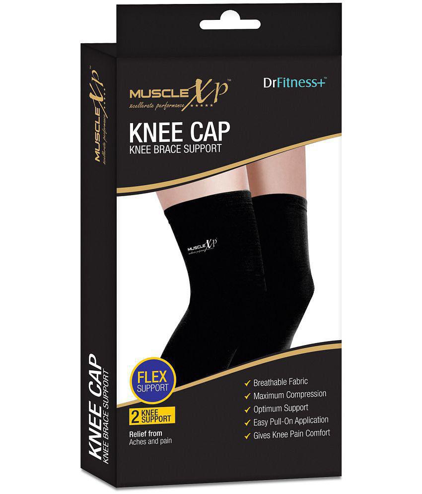 MuscleXP DrFitness+ Knee Cap & Brace Knee Compression Support For Men & Women, Gym, Cycling, Running and  Exercise, Knee Brace Joint Pain Relief (Medium) - Black