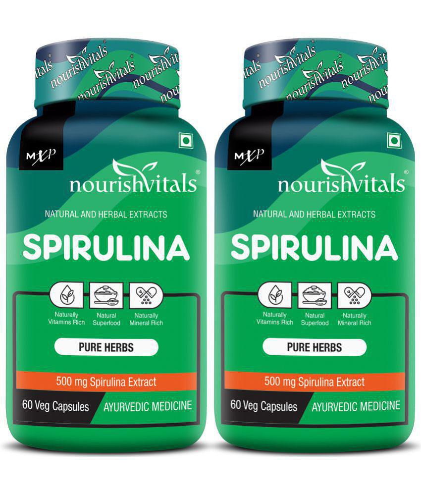 NourishVitals Spirulina Pure Herbs, 500 mg Spirulina Extract, Naturally Vitamins Rich, 60 Veg Capsules (Pack Of 2)