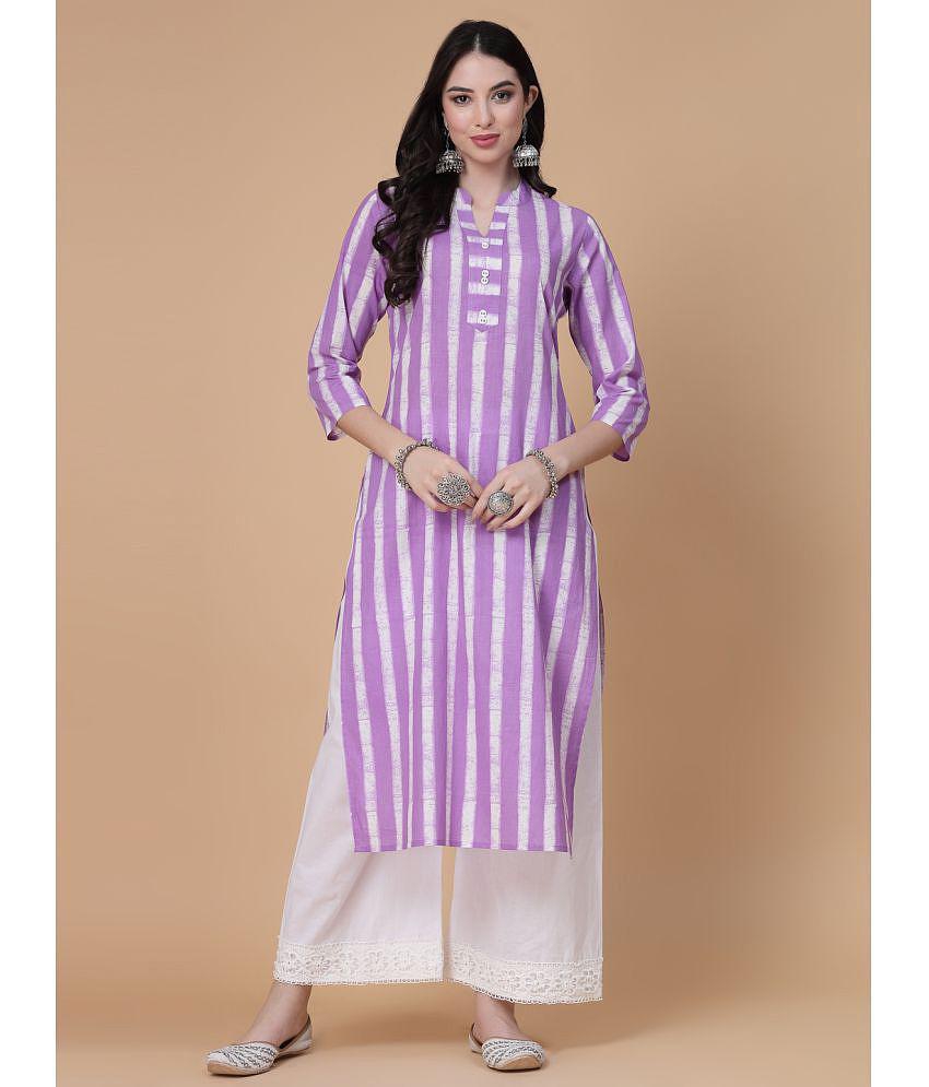 GOD BLESS Cotton Striped Straight Women''s Kurti - Purple ( Pack of 1 ) - None