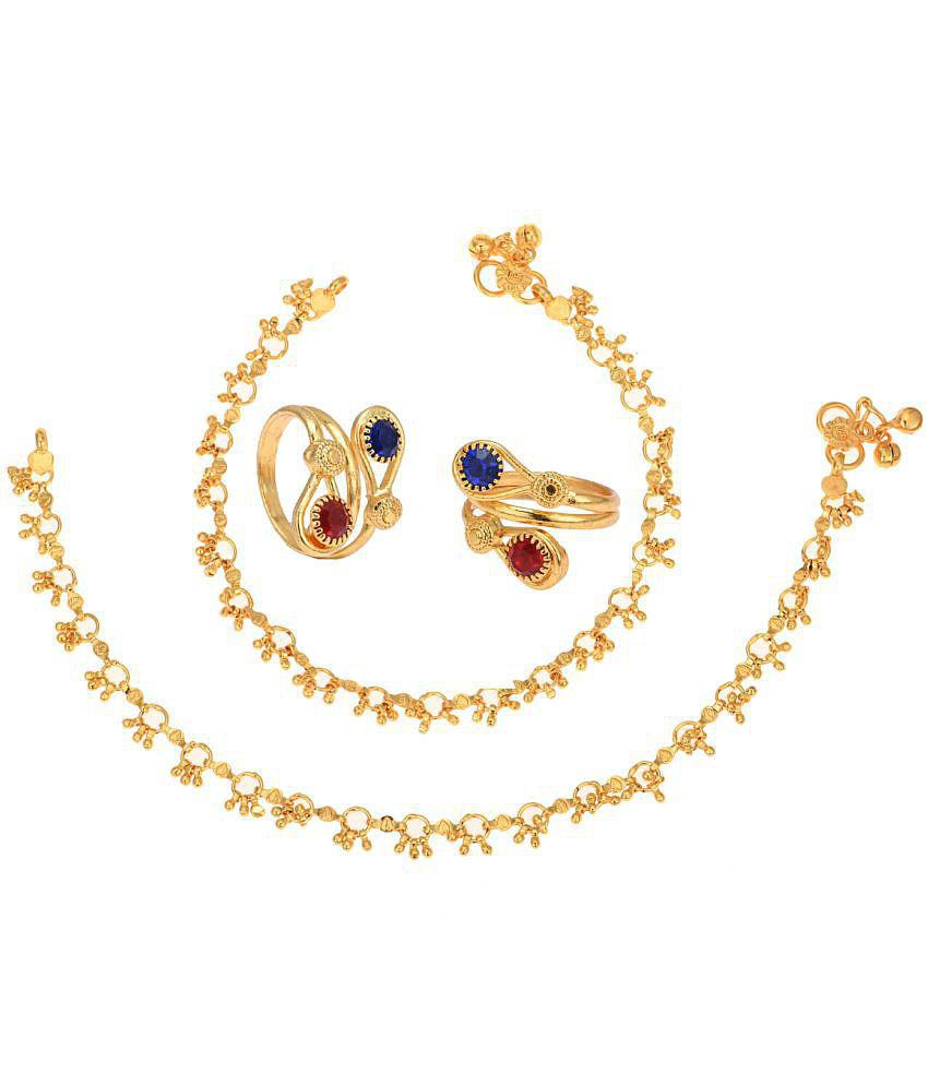 Chic Men AanyaCentric Gold Plaed 1 Pair Anklet & 1 Pair Toe Ring Combo - Golden 2025 at ShopCirc