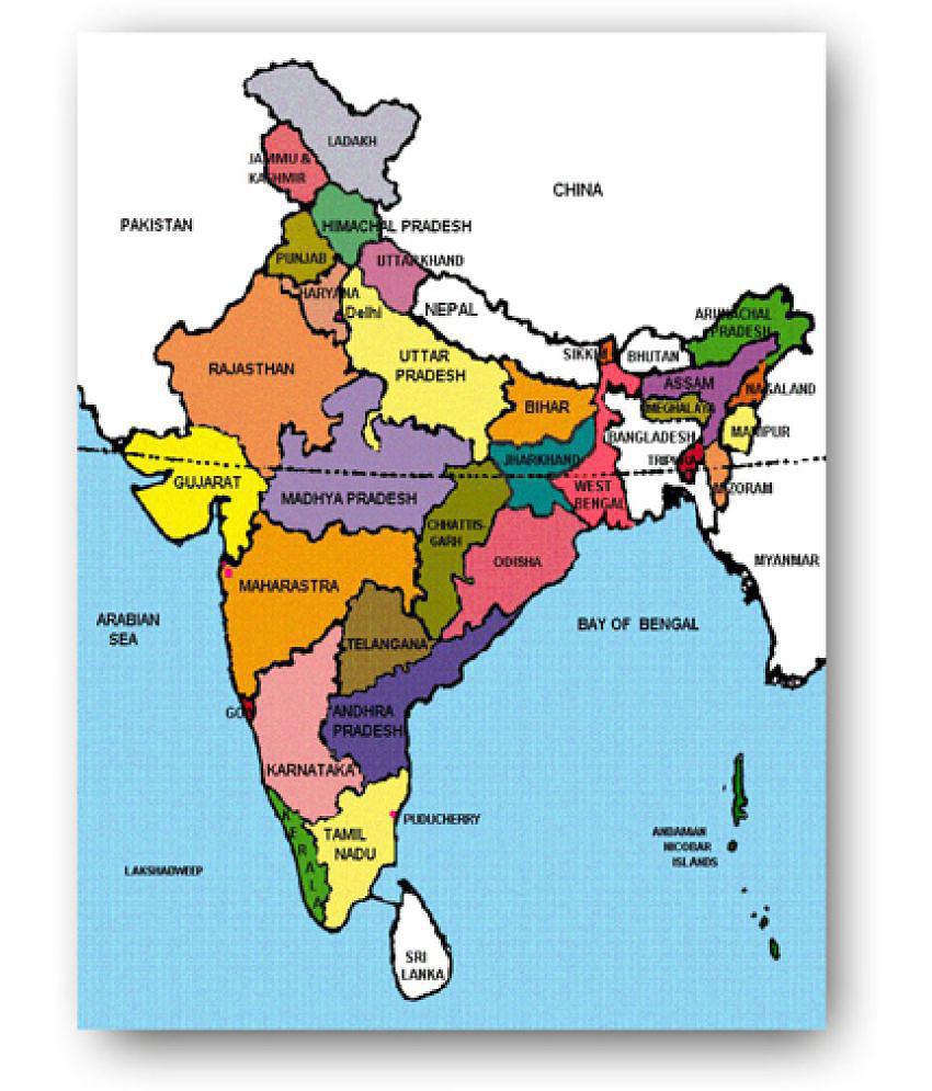 Photojaanic India Map Poster Paper Wall Poster Without Frame