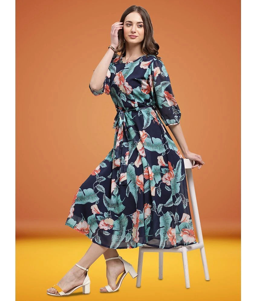 New Women Fabflee Blue Chiffon Gown - - None 2025 at ShopCircuit | ONDC