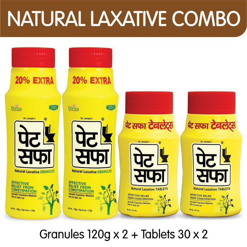 Pet Saffa Natural Laxative Granules 120gm (Pack of 2) + 30 Tablets (Pack of 2) Combo Pack (Helpful in Constipation, Gas, Acidity, Kabz), Ayurvedic Medicine