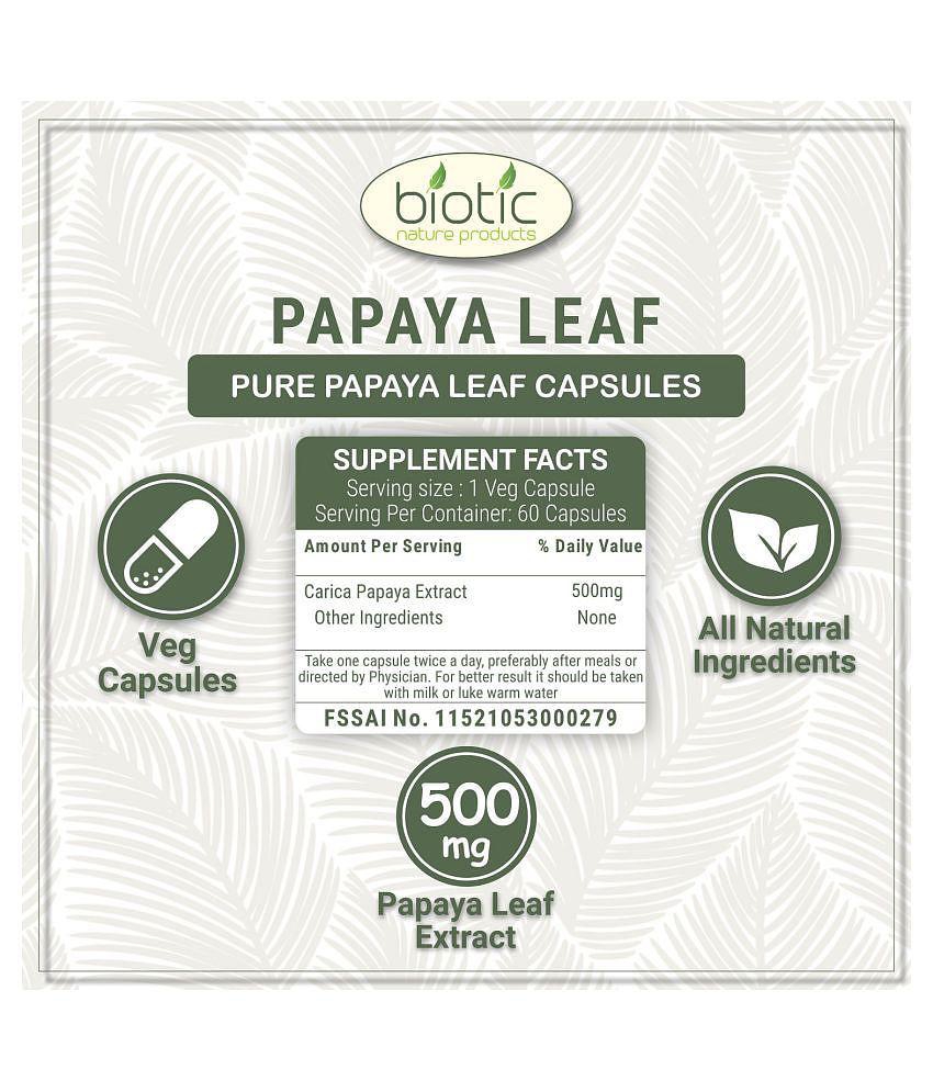 Biotic Papaya Leaf Capsules (Carica Papaya Extract) 500mg Capsule 60 no.s