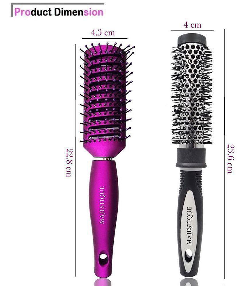 Majestique 2Pcs Professional Round Brush For Blow Drying And Vent Blow Brush Medium (Purple/ Black)