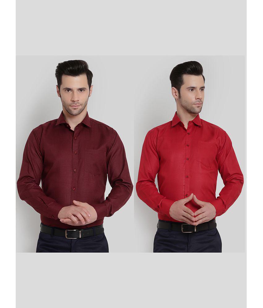 SREY - Maroon Polyester Blend Slim Fit Men's Formal Shirt ( Pack of 2 ) - None