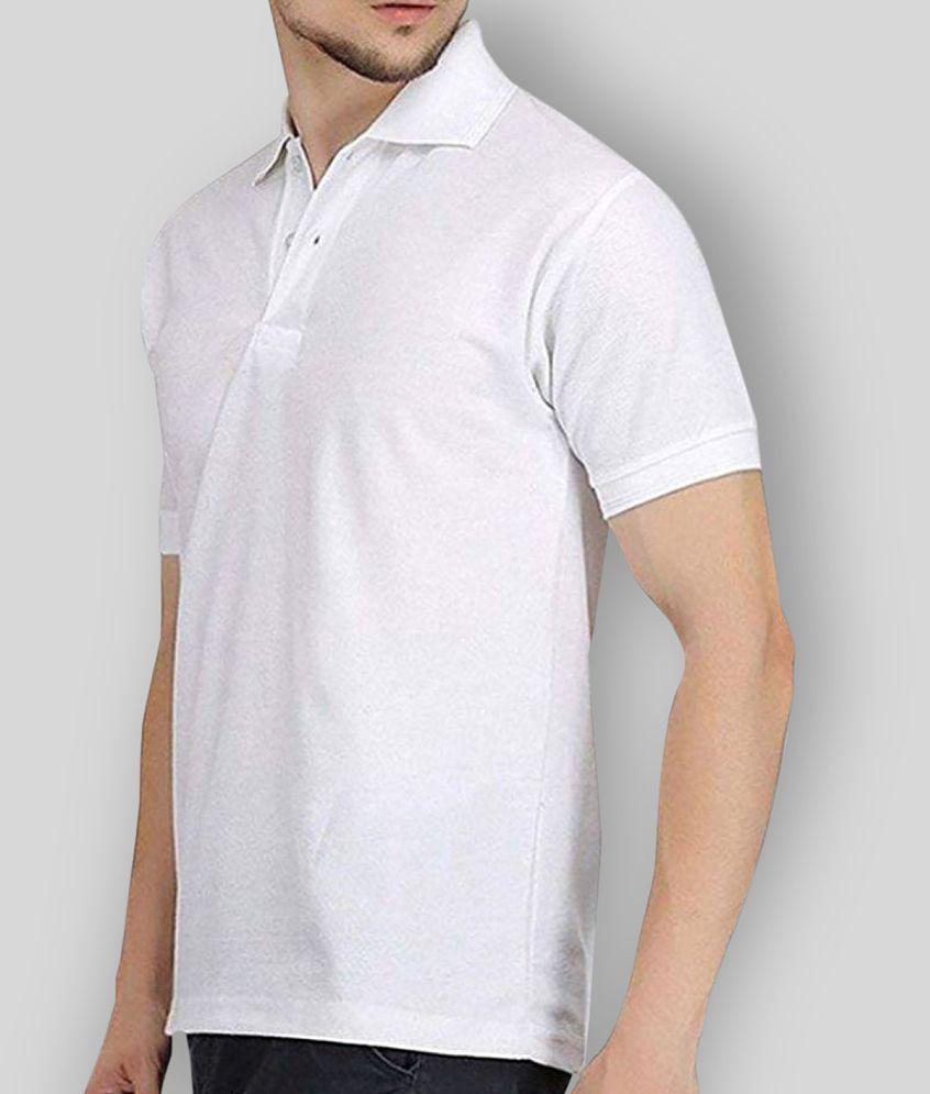 Premium Men FASHION365 - White Cotton Blend Slim Fit Men's Polo T Shirt ( Pack of 1 ) - None 202