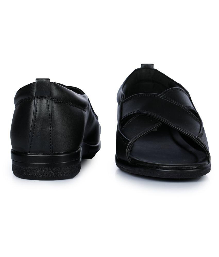 Top Men Liberty Black Faux Leather Floater Sandals - 10 2025 at ShopCircuit | ONDC