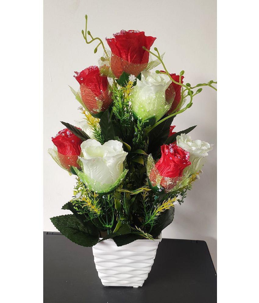 BAARIG - Red Rose Artificial Flowers with Basket ( Pack of 1 )