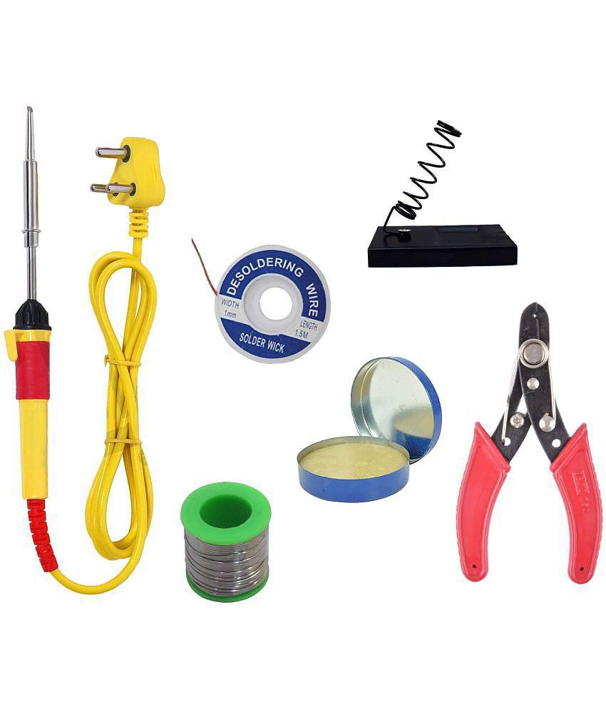 Aldeco (6 in 1) Soldering Iron Kit For DIY/Craft Work with Stand,Flux,De-Solder Wire,Soldering Wire & Wire Cutter