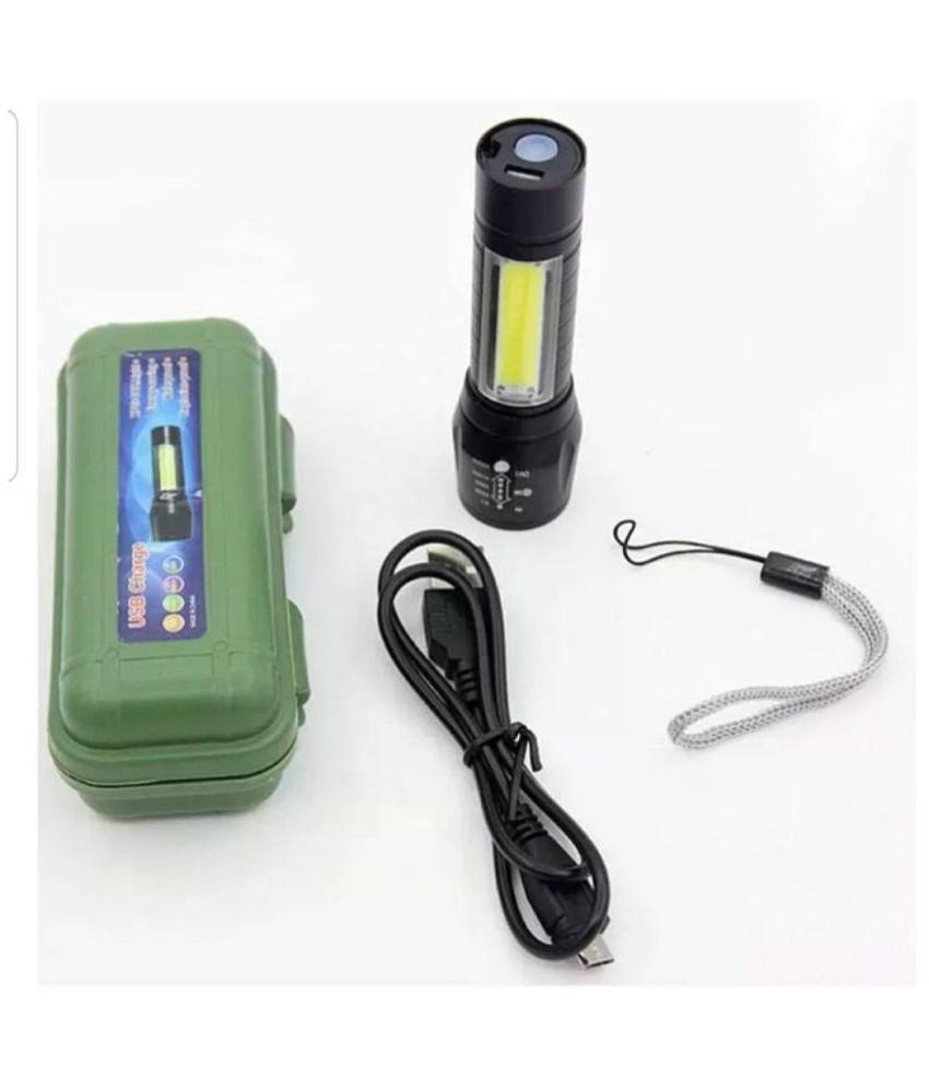 500 Meter 4 Mode rechargeable battery zoomable Waterproof Torchlight LED Full Metal Body 10W Flashlight Torch Outdoor Search Light for home and camping - Black