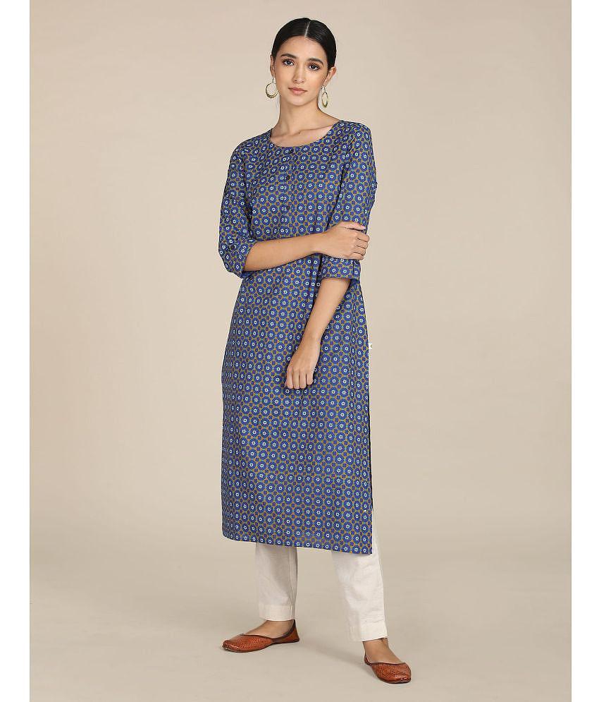 Karigari - Straight Cotton Blue Women's Kurti ( Pack of 1 ) - None