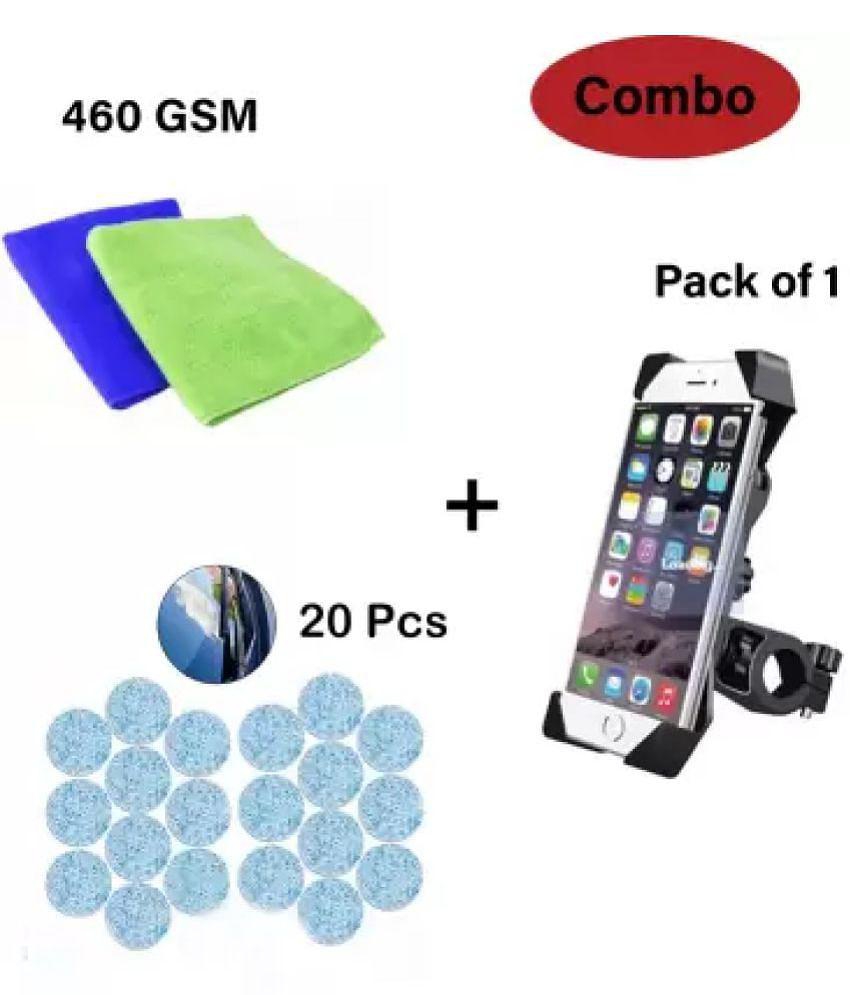 ACUTAS Vehicle washing cloth (2 pcs,340 GSM) Cleaning tablet 20pcs & Bike mobile holder Ground Kit