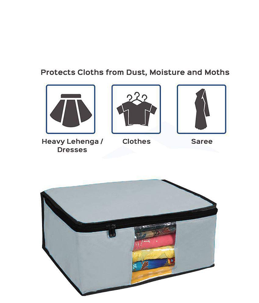 HOMETALES Non-Woven Saree Cover / Cloth Storage & Organizer with Transparent Window,Grey (6U)