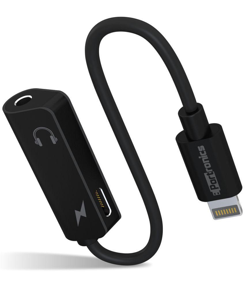 Portronics I konnect One:2-in-1 8Pin to Aux & 8Pin Connector ,Black (por 1270)