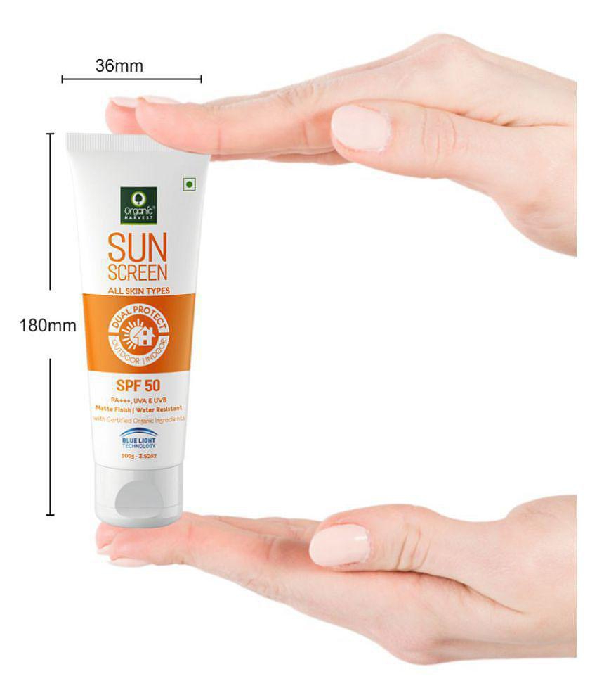 Organic Harvest Sunscreen SPF 50 All Skin with Blue Light Technology, Protects From Harmful UVA & UVB Rays, PA+++, Hydrates & Nourished Skin - 100gm