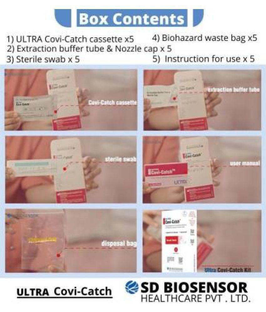 SD Biosensor Ultra Covi-Catch Rapid antigen-ICMR Approved Covid-19 Test Kit for Home Use (Pack of 5) Expiry November 2023