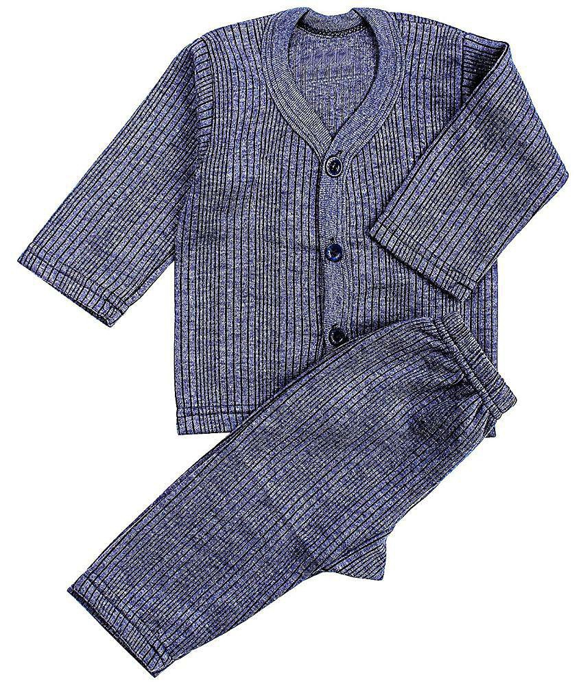 New Men Valdez Front Open Kids Baby Boys and Girls Thermal Set Body Warmer Top & Pyjama, Blue, B