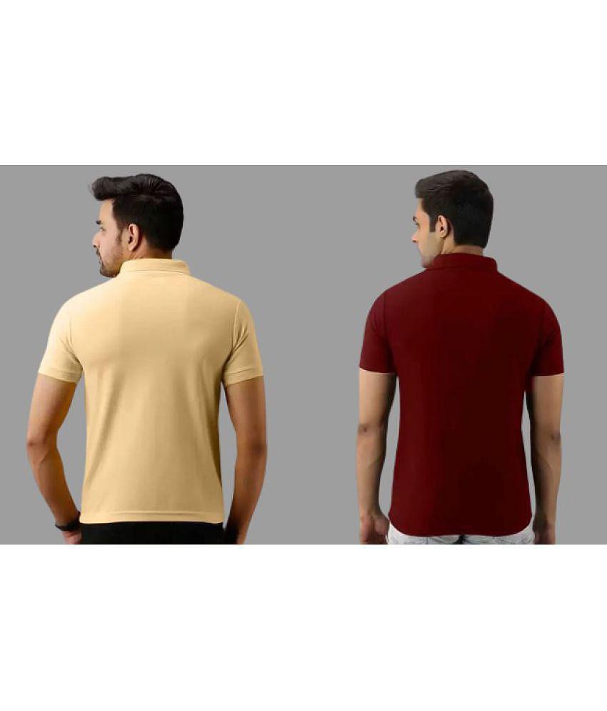 SKYRISE - Beige Cotton Blend Slim Fit Men's Polo T Shirt ( Pack of 2 ) - None