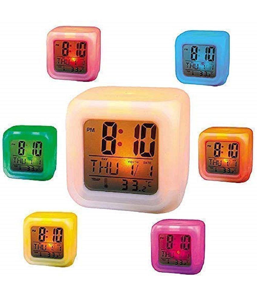 EIGHTEEN ENTERPRISE 7 Colour Changing LED Digital Alarm Clock Table Watch with Date Time Temperature for Office Bedroom Multicolor ,Plastic. - Multi-Color