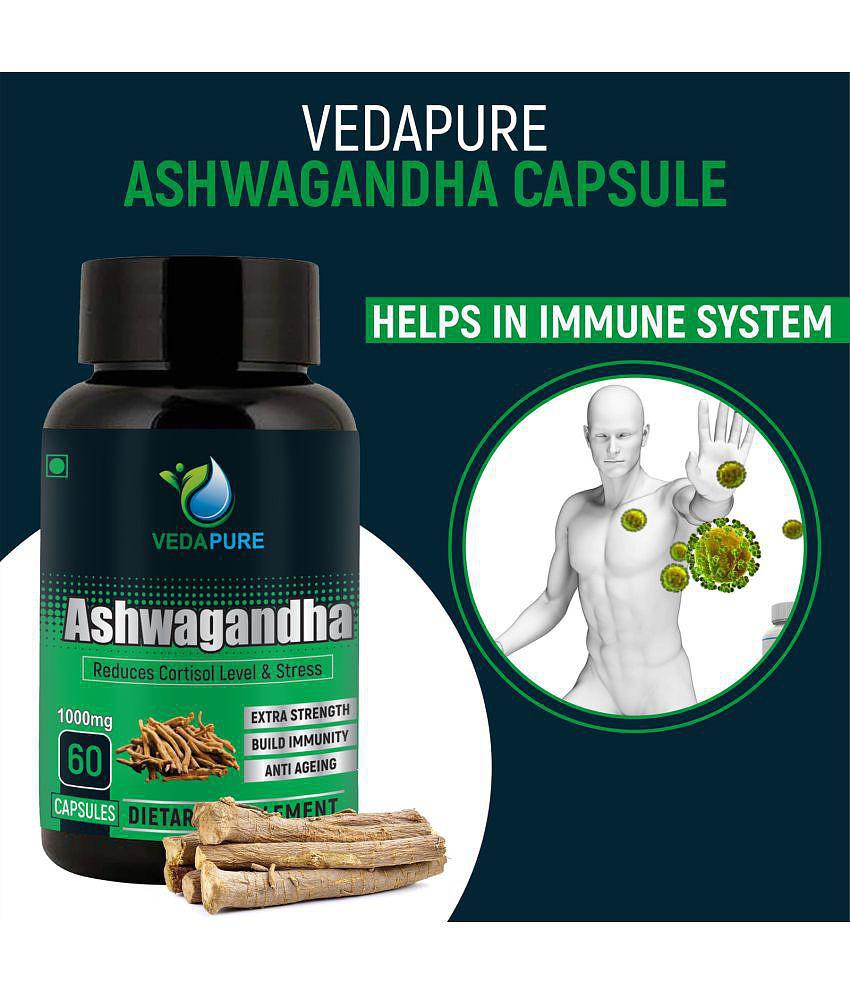 VEDAPURE Ashwagandha ( Withania somnifera ) General Health, Anxiety & Stress Relief, Energy & Endurance- 60 capsules (Pack of 2)