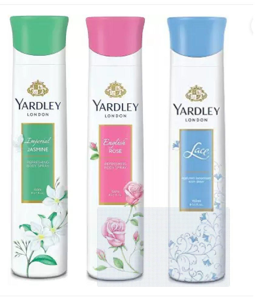 Yardley London English and Lace Body Spray - For Women , 150ML Each (Pack of 3).