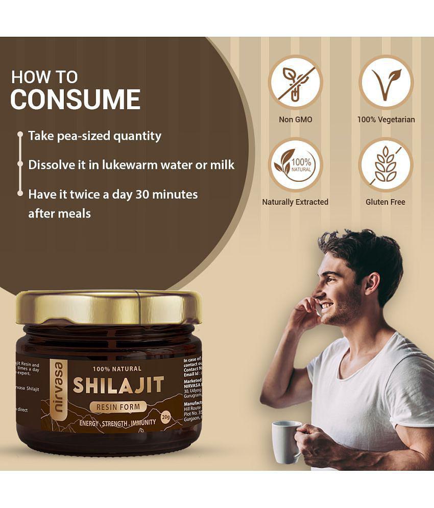 Nirvasa Shilajit Resin, Performance, Vigour and Vitality for men, enriched with Pure Shilajit, Vegan, Ayurvedic Classical Product (1 X 20g)