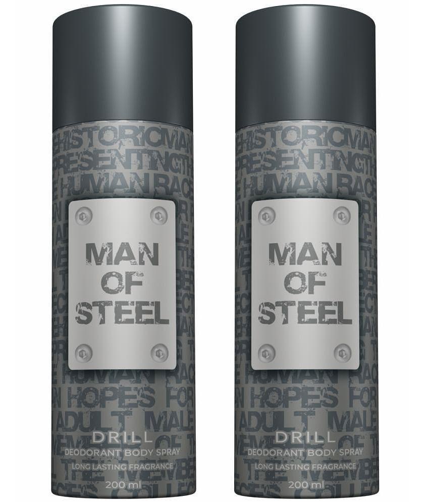 Denver Man Of Steel Drill Deo Deodorant Spray for Men 400 ml ( Pack of 2 )