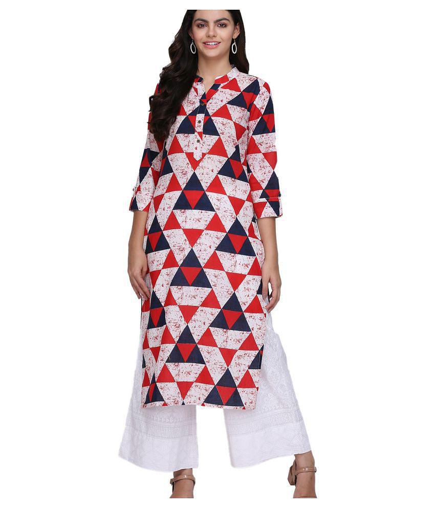 KSUT White Cotton Straight Kurti - Single - S