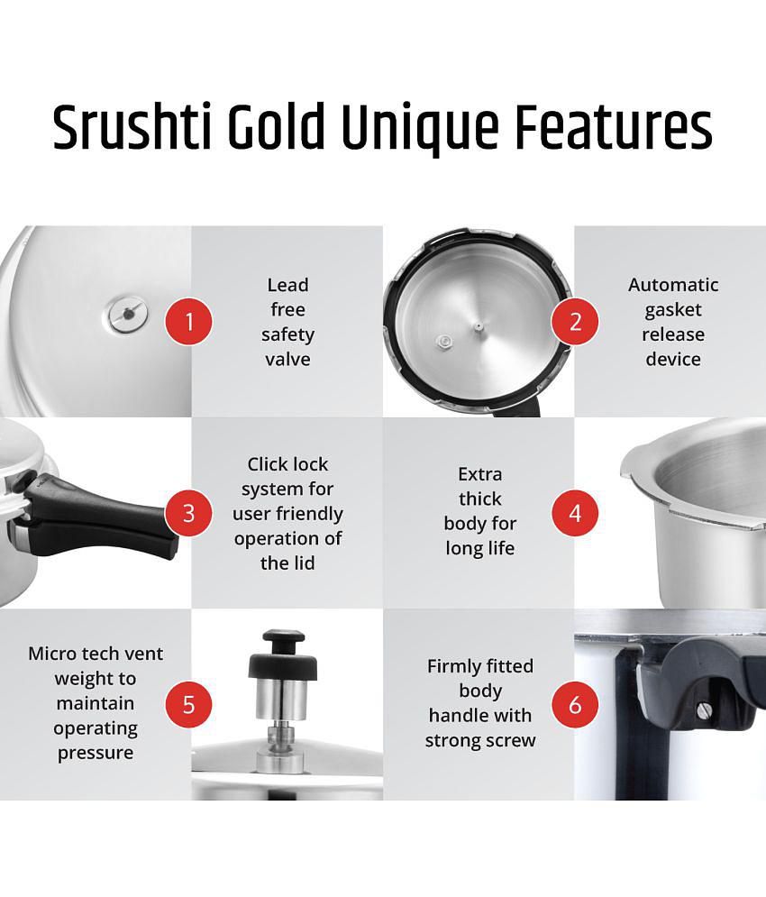 Srushti Gold 3LTR COOKER 3 L Aluminium OuterLid Pressure Cooker Without Induction Base