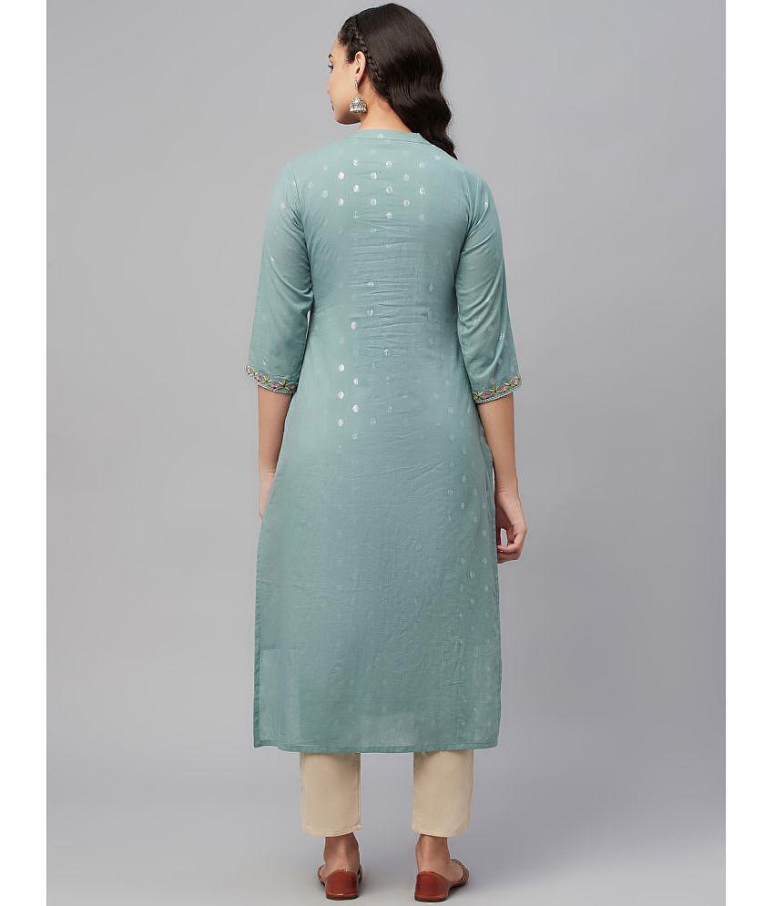 AMIRA''S INDIAN ETHNICWEAR - Teal Cotton Women''s Straight Kurti ( Pack of 1 ) - None