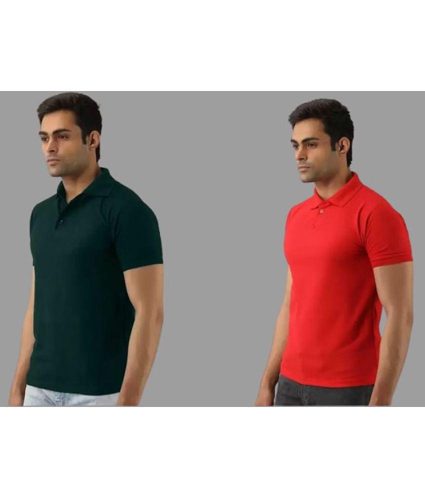 SKYRISE - Multicolor Cotton Blend Slim Fit Men's Polo T Shirt ( Pack of 2 ) - None