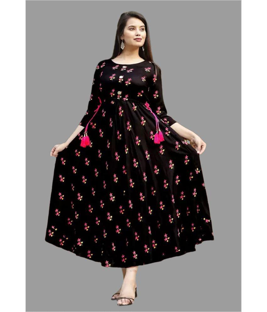 Buy Online Plo Smien - Black Rayon Women''s Anarkali Kurti ( Pack of 1 ) - None