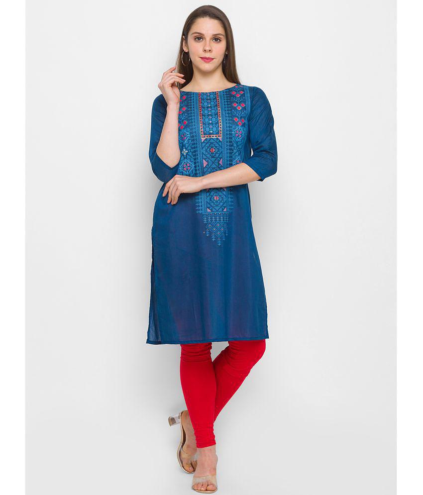 Globus - Blue Viscose Women''s Straight Kurti ( Pack of 1 ) - None