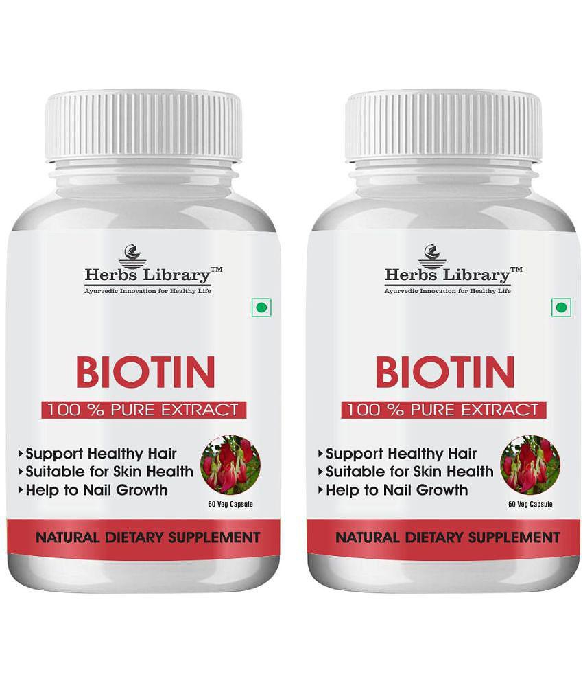 Herbs Library Biotin Capules For Hair Growth, Skin and Nails 60 Capsules Each (Pack of 2)