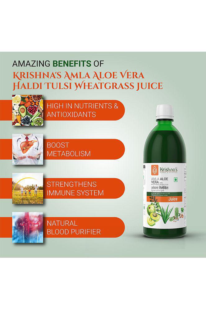 Krishna's Herbal & Ayurveda Amla Aloe vera Wheatgrass Haldi Tulsi Juice 1000ml