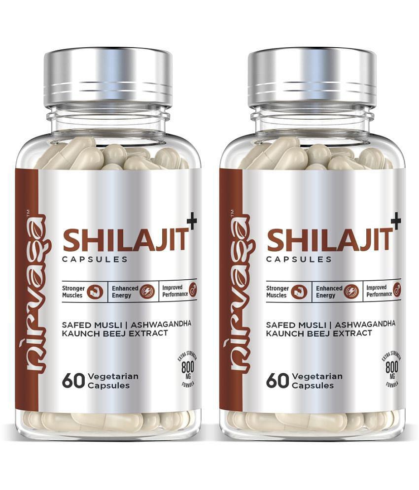 Nirvasa Pure Shilajit for Vigour & Vitality, enriched with Shilajit, Safed Mulsi, Aswagandha and Kaunch Beej Extract (2 X 60 Cap)