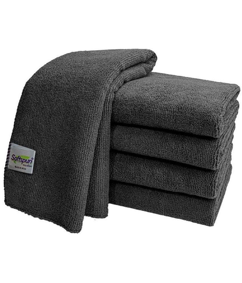 SOFTSPUN Microfiber Cloth - 5 pcs - 40x40 cms - 340 GSM Grey- Thick Lint & Streak-Free Multipurpose Cloths - Automotive Microfibre Towels for Car Bike Cleaning Polishing Washing & Detailing