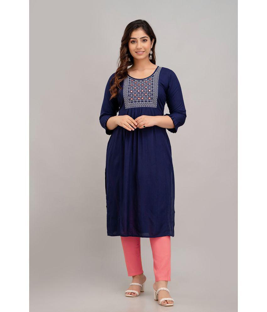 Kapadia - Navy Rayon Women''s Straight Kurti ( Pack of 1 ) - None