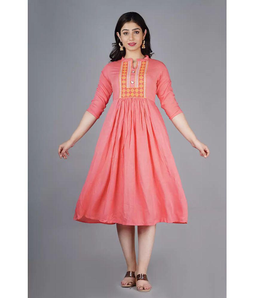 OFLINE SELCTION - Pink Cotton Blend Women's Anarkali Kurti ( Pack of 1 ) - L, Pink