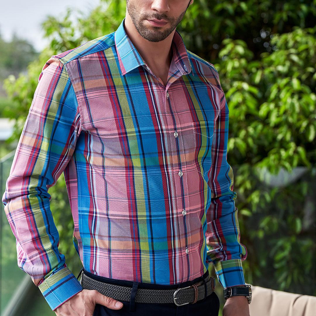 Men Blue & Pink  Formal Checked Shirt.-L