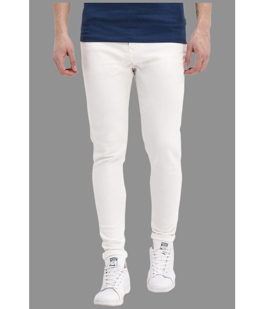 HALOGEN - White Cotton Blend Skinny Fit Men's Jeans ( Pack of 1 ) - None