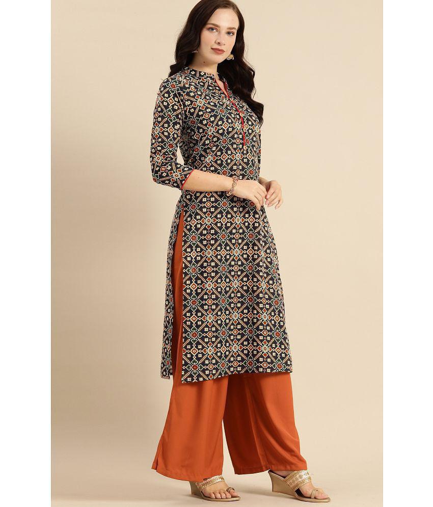 Rajnandini - Navy Blue 100% Cotton Women's Straight Kurti ( Pack of 1 ) - None