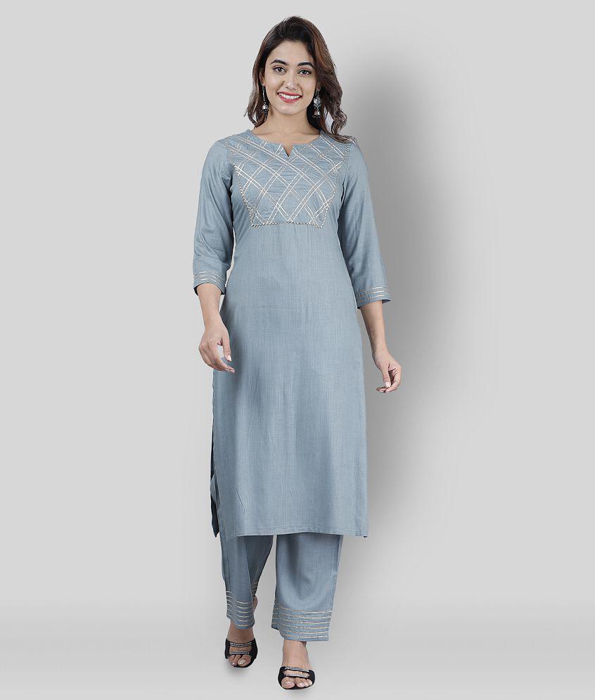 Doriya - Grey Straight Rayon Women''s Stitched Salwar Suit ( Pack of 1 ) - None