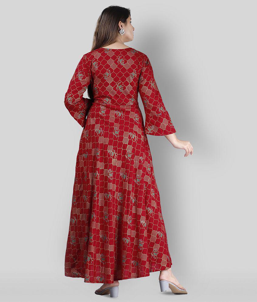 Glorious - Maroon Rayon Women's Anarkali Kurti ( Pack of 1 ) - S