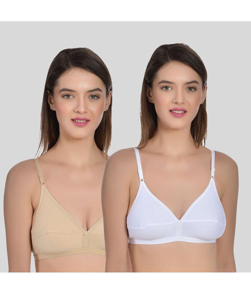 AIMLY - White Cotton Non Padded Women's T-Shirt Bra ( Pack of 2 ) - None